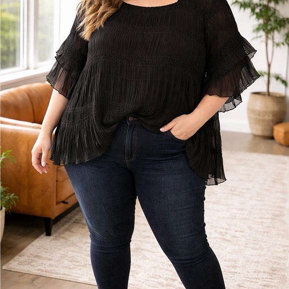 Russell Kemp New York Black Chiffon Pleated Blouse 5X NWT - Picture 3 of 6